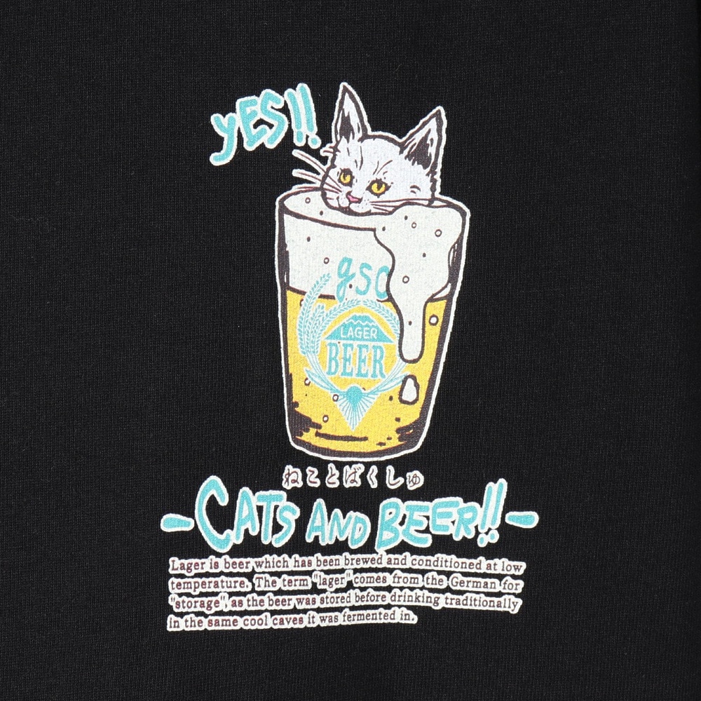 ゴースローキャラバン（GOSLOWCARAVAN）（メンズ、レディース）RAY綿 猫と麦酒TEE 無限麦酒2 半袖Tシャツ 342610 BLK ブラック