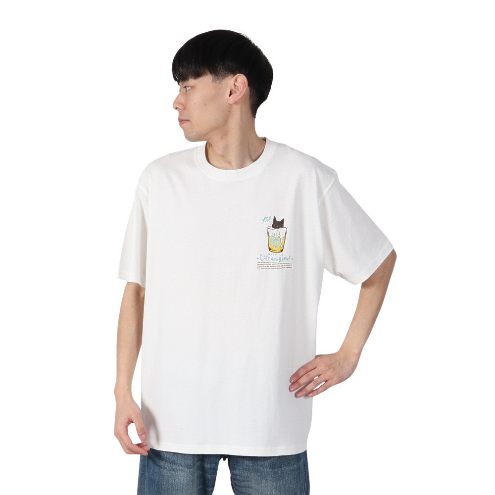 ゴースローキャラバン（GOSLOWCARAVAN）（メンズ、レディース）RAY綿 猫と麦酒TEE 無限麦酒2 半袖Tシャツ 342610 WHT ホワイト