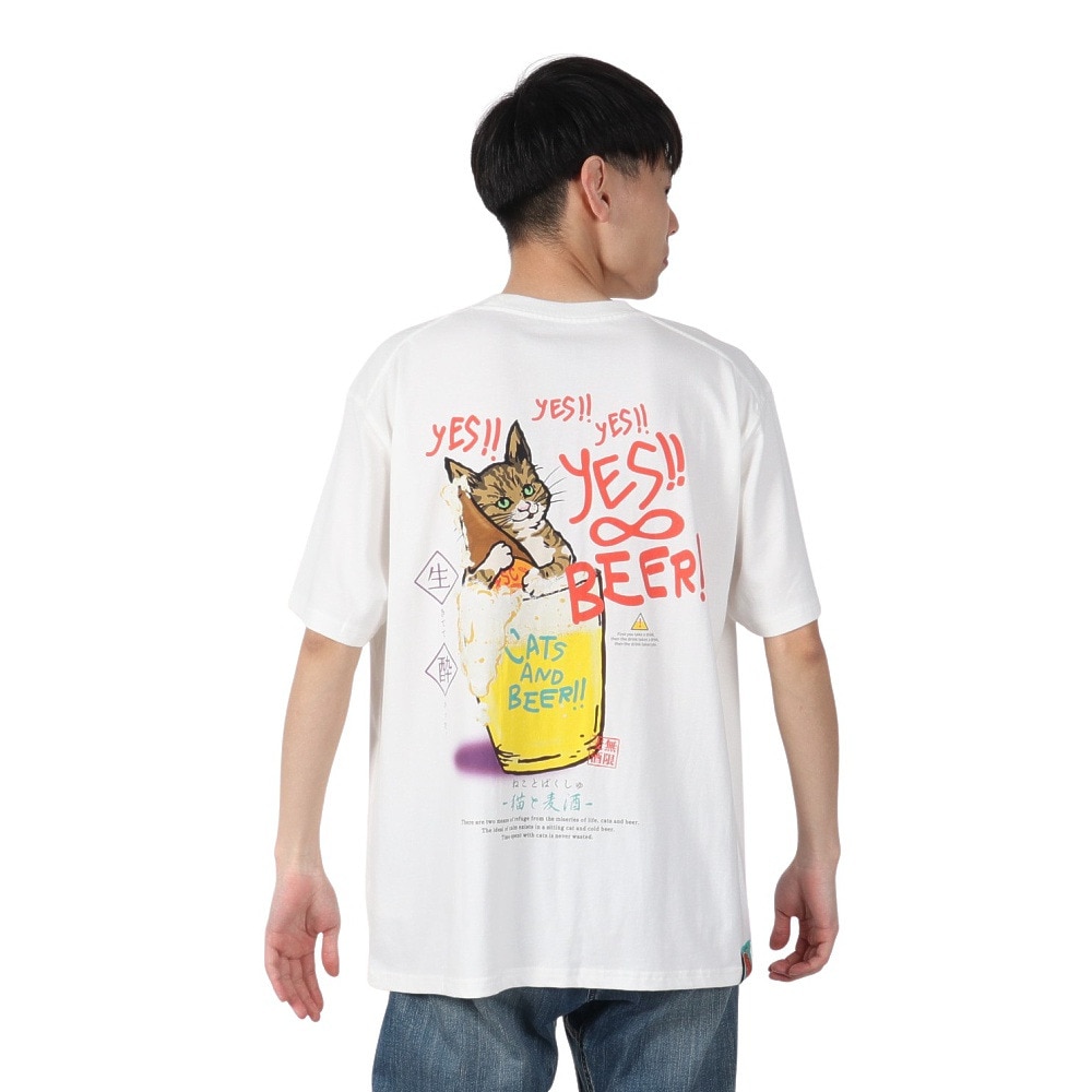 ゴースローキャラバン（GOSLOWCARAVAN）（メンズ、レディース）RAY綿 猫と麦酒TEE 無限麦酒2 半袖Tシャツ 342610 WHT ホワイト