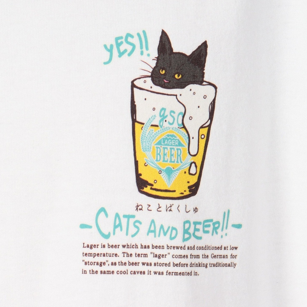 ゴースローキャラバン（GOSLOWCARAVAN）（メンズ、レディース）RAY綿 猫と麦酒TEE 無限麦酒2 半袖Tシャツ 342610 WHT ホワイト