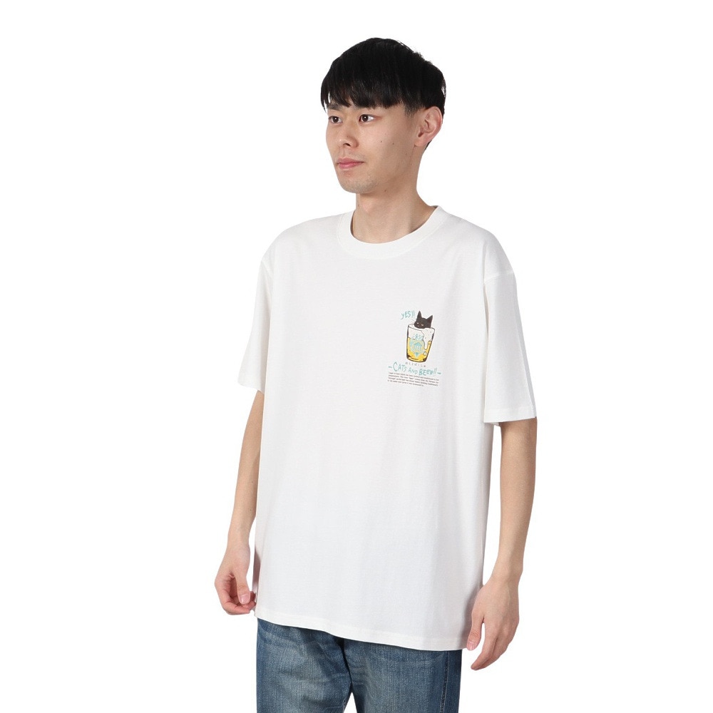 ゴースローキャラバン（GOSLOWCARAVAN）（メンズ、レディース）RAY綿 猫と麦酒TEE 無限麦酒2 半袖Tシャツ 342610 WHT ホワイト