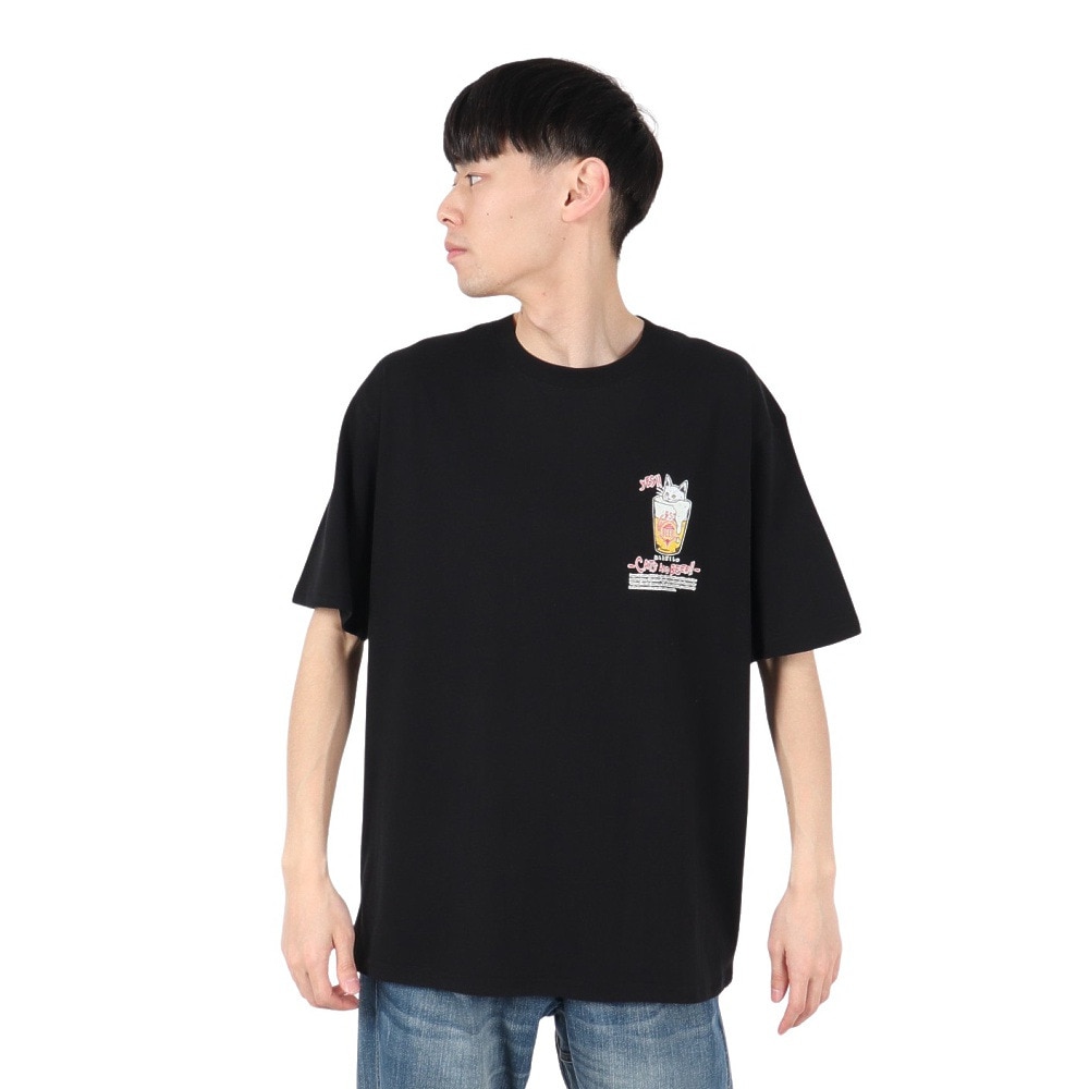 ゴースローキャラバン（GOSLOWCARAVAN）（メンズ、レディース）RAY綿 猫と麦酒TEE 麦酒風呂2 半袖Tシャツ 342611 BLK ブラック