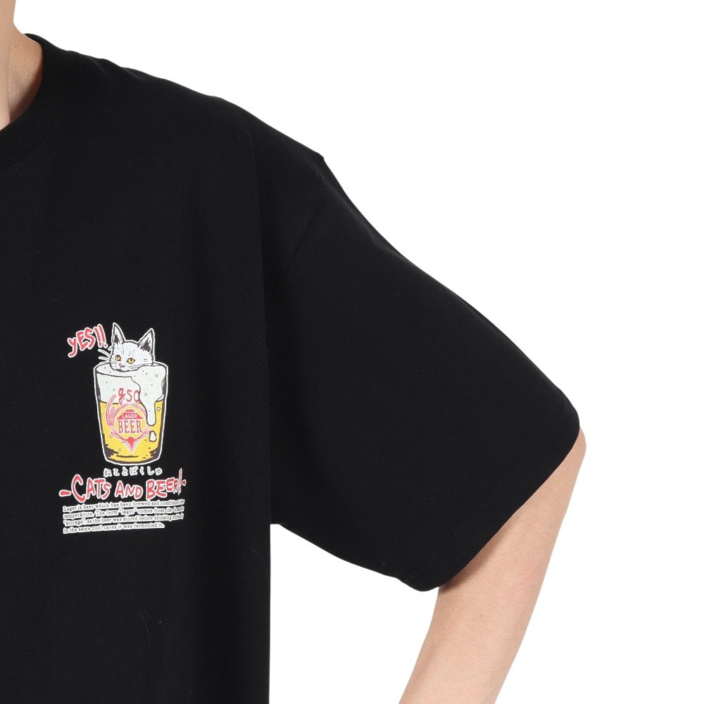 ゴースローキャラバン（GOSLOWCARAVAN）（メンズ、レディース）RAY綿 猫と麦酒TEE 麦酒風呂2 半袖Tシャツ 342611 BLK ブラック