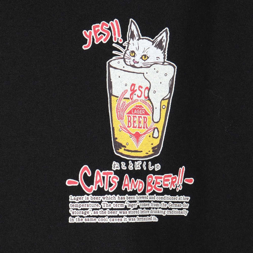 ゴースローキャラバン（GOSLOWCARAVAN）（メンズ、レディース）RAY綿 猫と麦酒TEE 麦酒風呂2 半袖Tシャツ 342611 BLK ブラック
