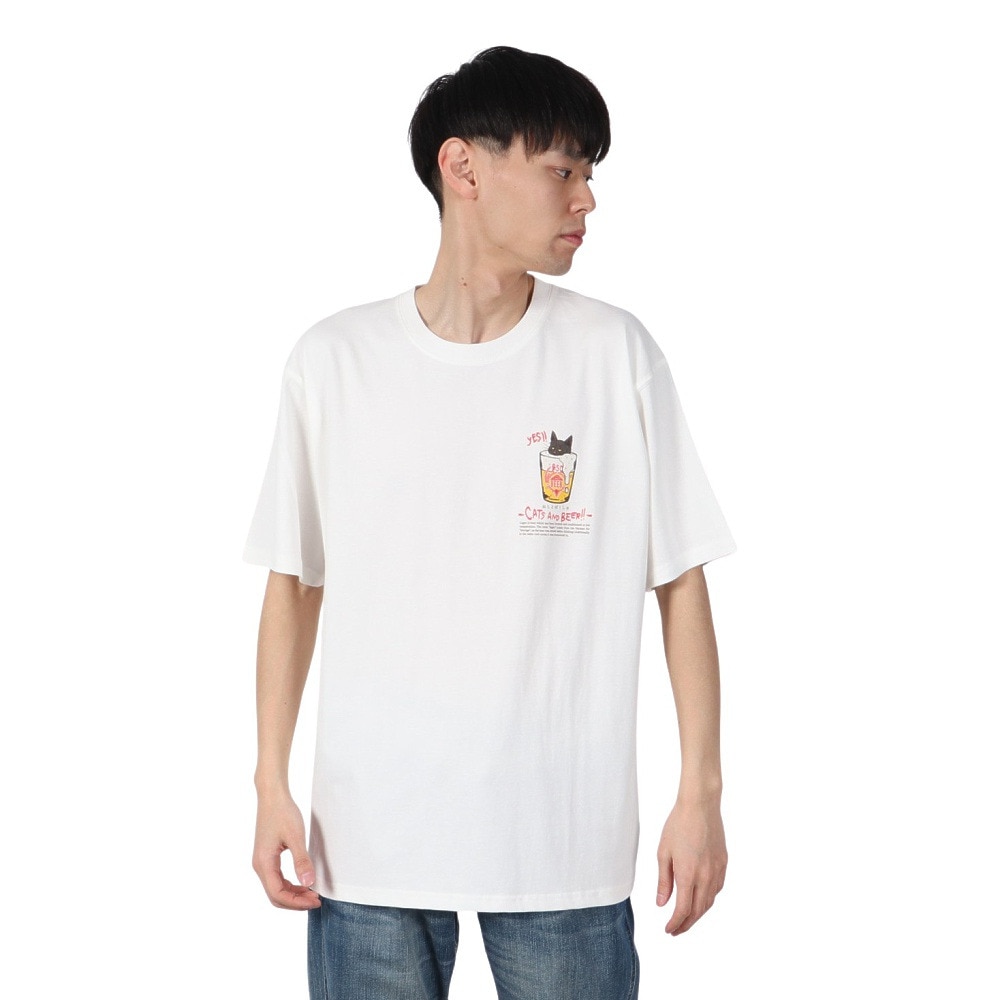 ゴースローキャラバン（GOSLOWCARAVAN）（メンズ、レディース）RAY綿 猫と麦酒TEE 麦酒風呂2 半袖Tシャツ 342611 WHT ホワイト