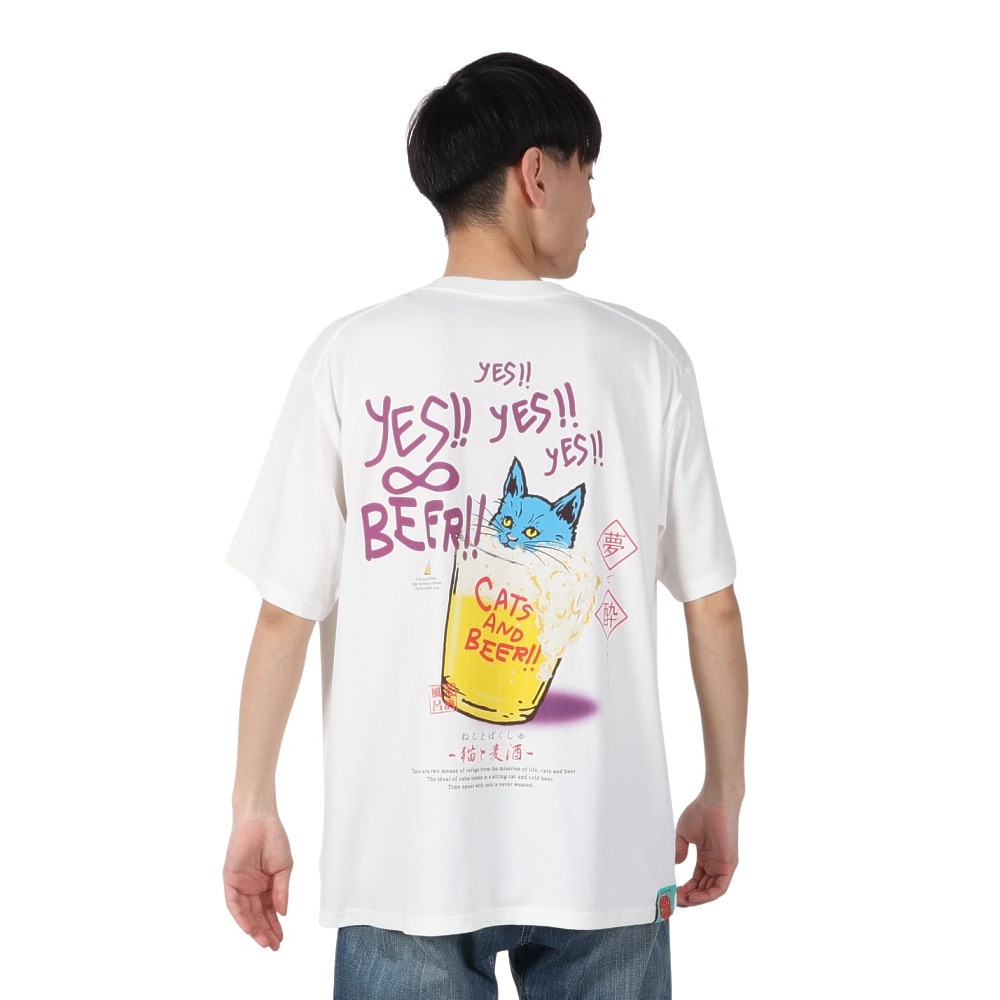 ゴースローキャラバン（GOSLOWCARAVAN）（メンズ、レディース）RAY綿 猫と麦酒TEE 麦酒風呂2 半袖Tシャツ 342611 WHT ホワイト