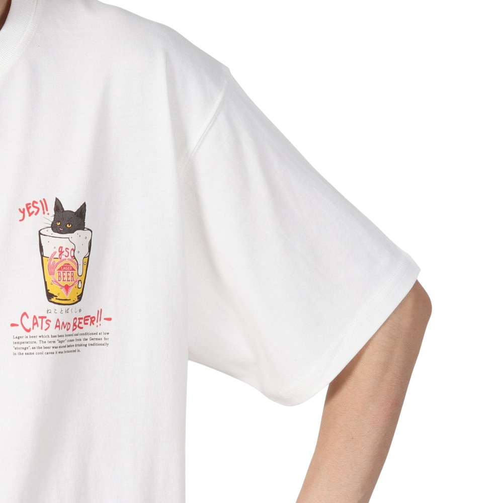 ゴースローキャラバン（GOSLOWCARAVAN）（メンズ、レディース）RAY綿 猫と麦酒TEE 麦酒風呂2 半袖Tシャツ 342611 WHT ホワイト