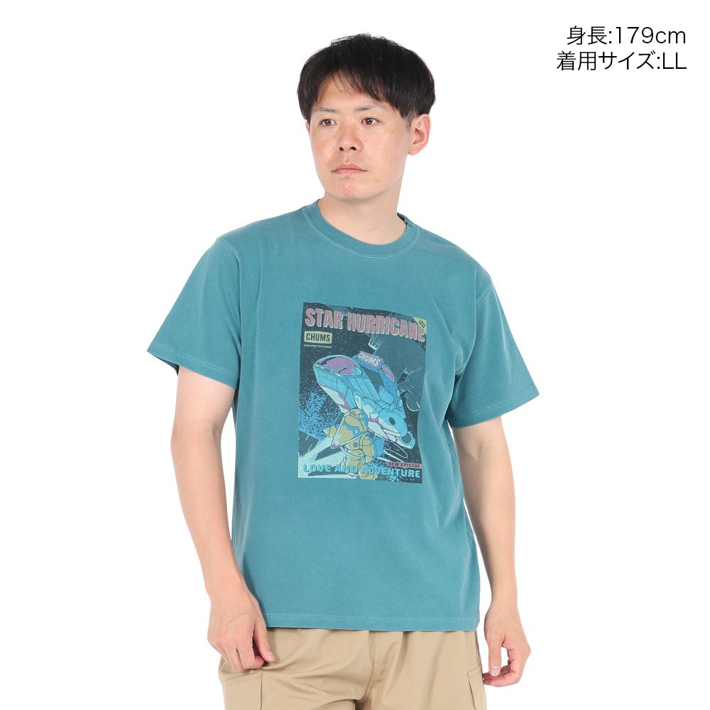 チャムス（CHUMS）（メンズ）半袖Tシャツ チャムススターハリケーンTシャツ CH01-2529-T041 ターコイズ 綿100 ピグメント加工
