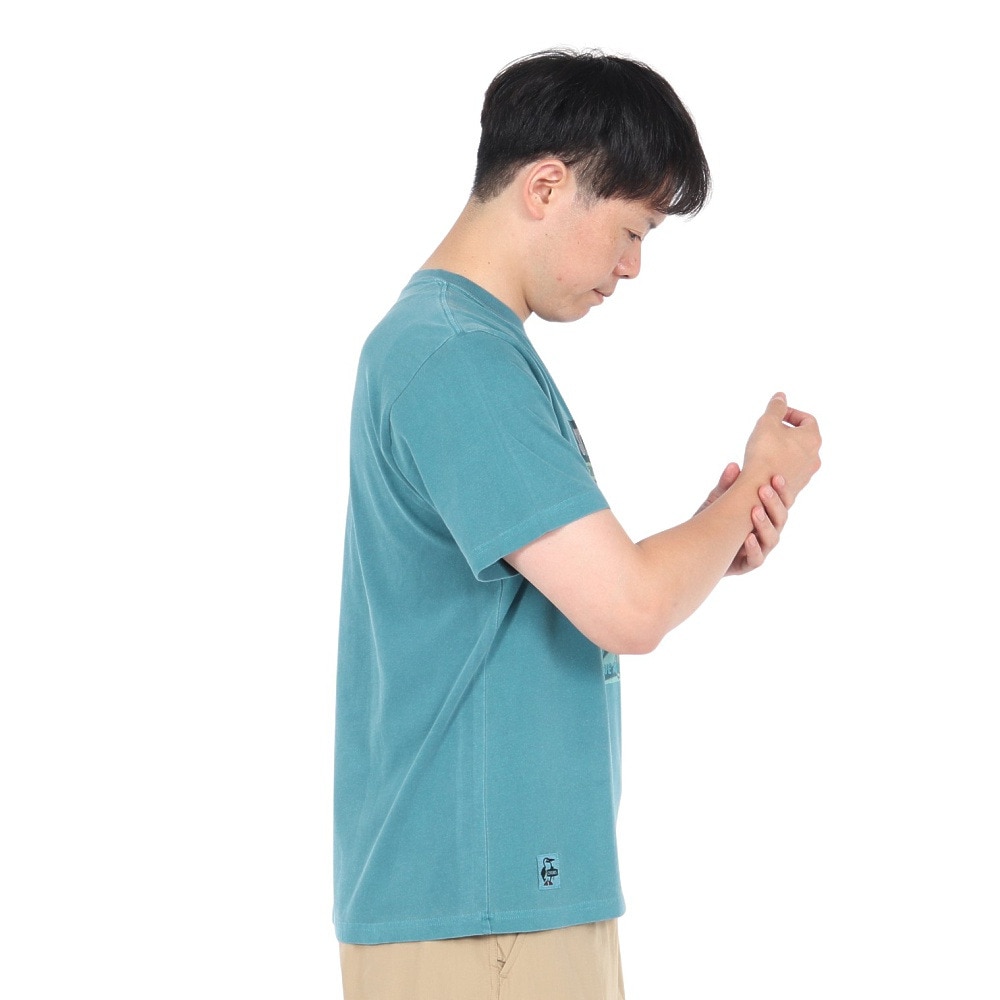 チャムス（CHUMS）（メンズ）半袖Tシャツ チャムススターハリケーンTシャツ CH01-2529-T041 ターコイズ 綿100 ピグメント加工