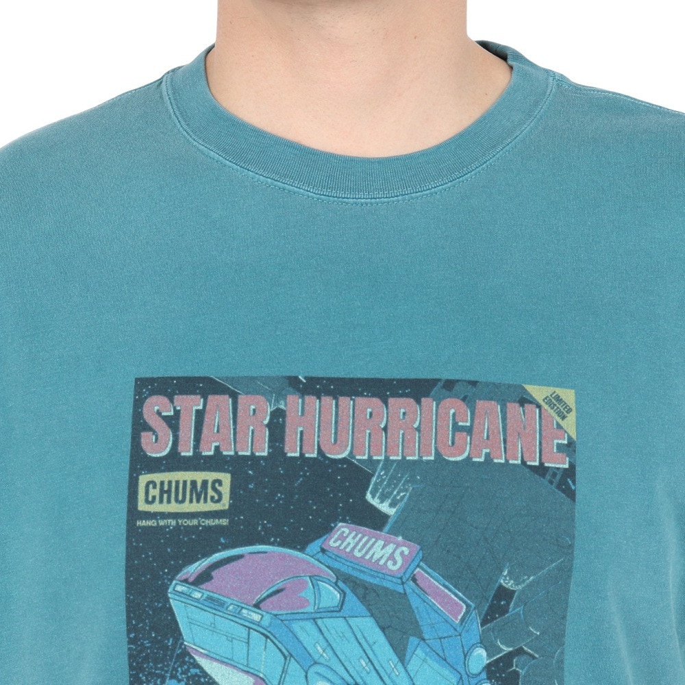 チャムス（CHUMS）（メンズ）半袖Tシャツ チャムススターハリケーンTシャツ CH01-2529-T041 ターコイズ 綿100 ピグメント加工