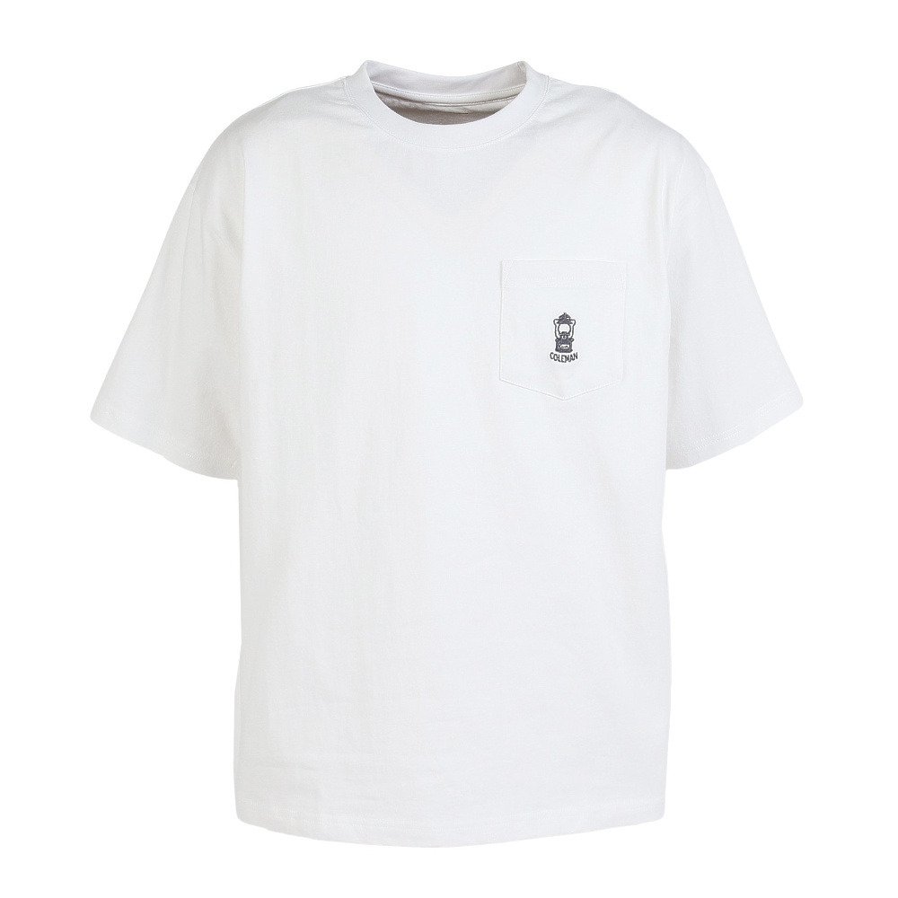 ホワイト ロゴ入り Tシャツ コールマン（Coleman）（メンズ）ポケットTシャツ X5630A WHT