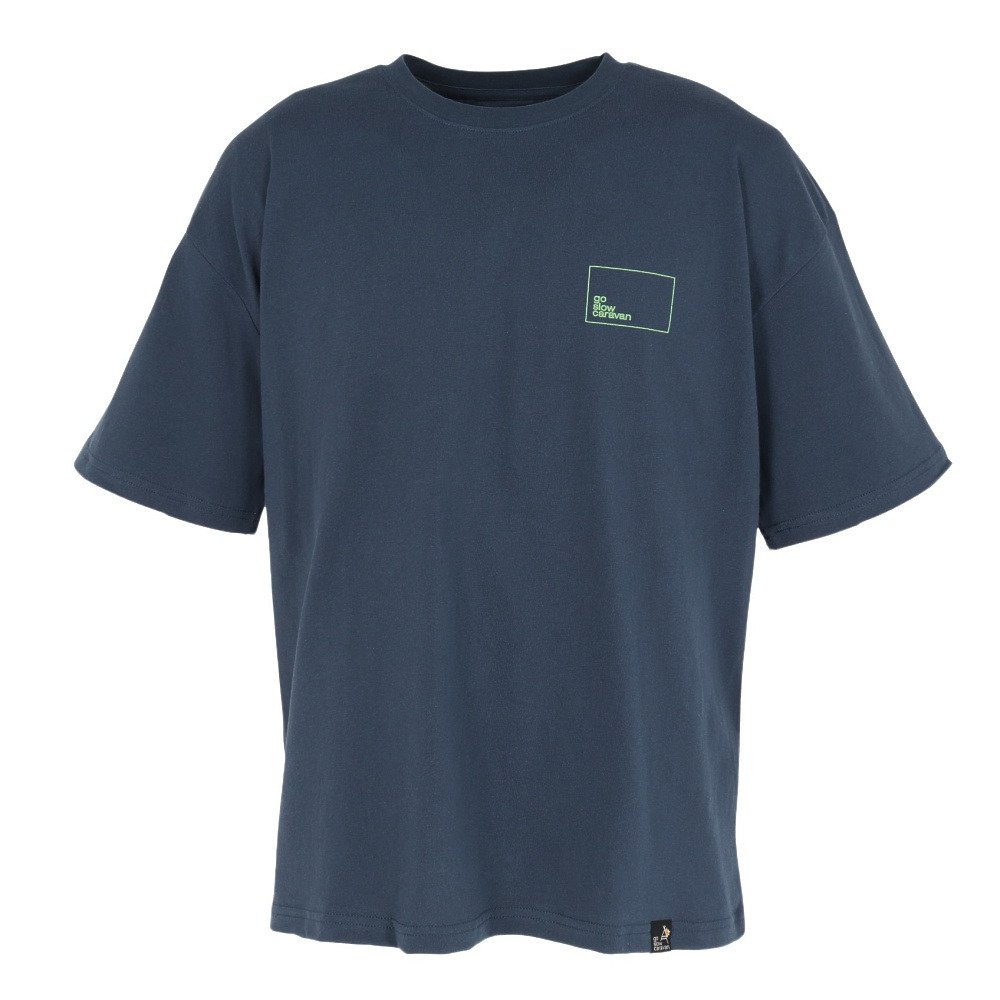 ゴースローキャラバン（GOSLOWCARAVAN）（メンズ）スクエアLOGO バックプリント ゆったり 半袖Tシャツ 361915B NAV