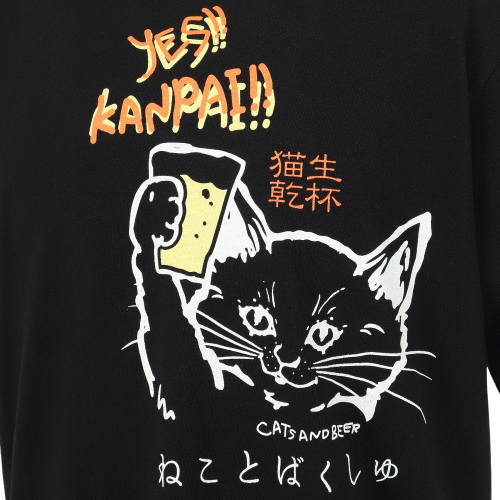 ゴースローキャラバン（GOSLOWCARAVAN）（メンズ、レディース）RAY綿 猫と麦酒 半袖Tシャツ 猫生乾杯 362616 BLK
