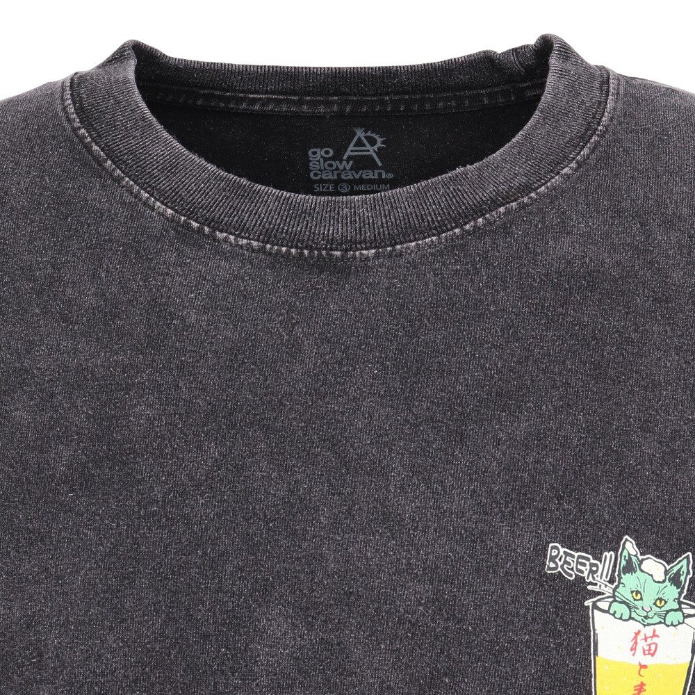 ゴースローキャラバン（GOSLOWCARAVAN）（メンズ、レディース）RAY綿 猫と麦酒 半袖Tシャツ 麦酒風呂 362617 BLK
