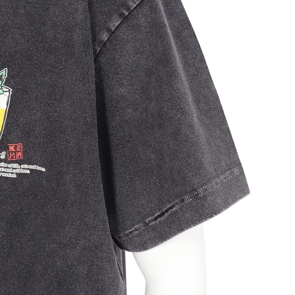 ゴースローキャラバン（GOSLOWCARAVAN）（メンズ、レディース）RAY綿 猫と麦酒 半袖Tシャツ 麦酒風呂 362617 BLK