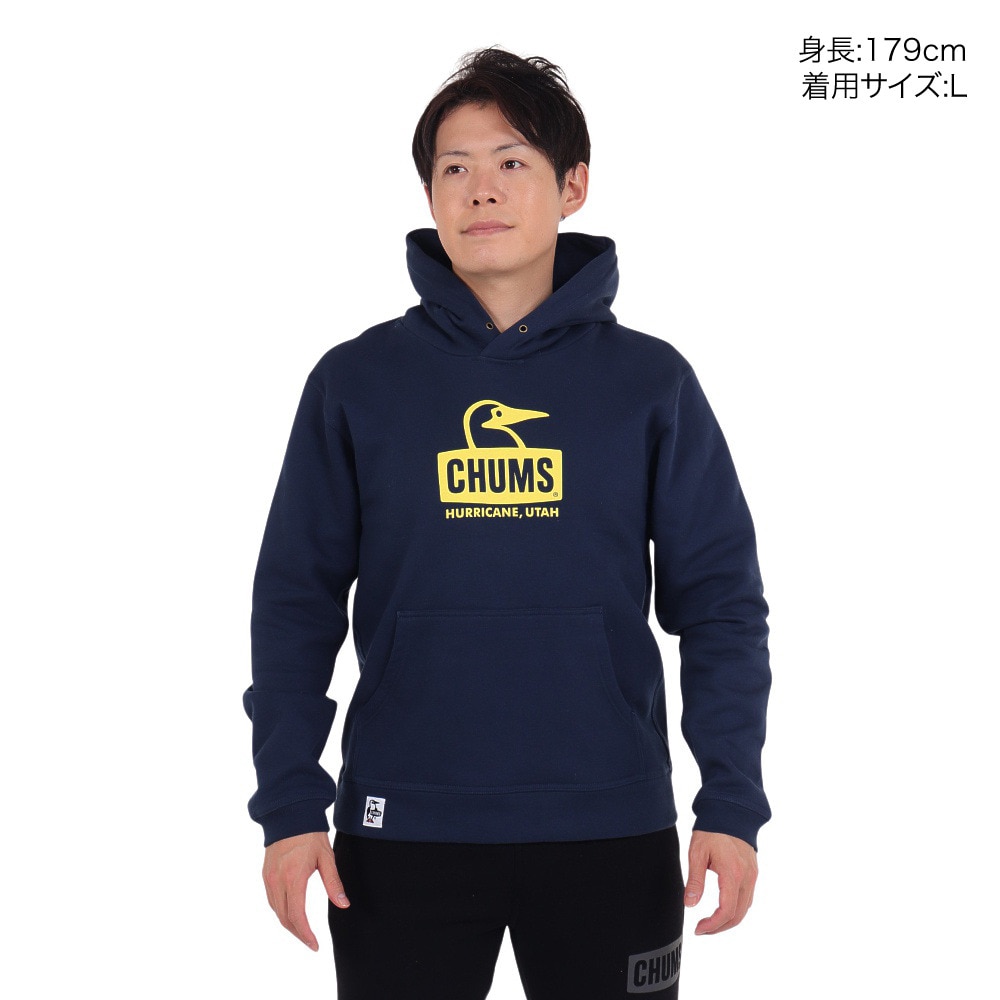 チャムス（CHUMS）（メンズ）スウェット パーカー ブービーフェイス プルオーバー CH00-1419-N098 ネイビー×イエロー 裏起毛 綿100
