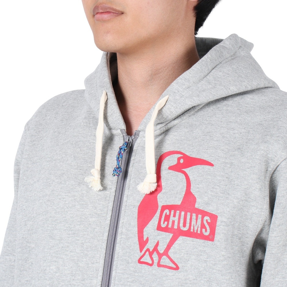 チャムス（CHUMS）（メンズ）スウェット パーカー ブービー ロゴ ジップパーカー CH00-1420-G045 チャコールグレー 裏起毛 綿100