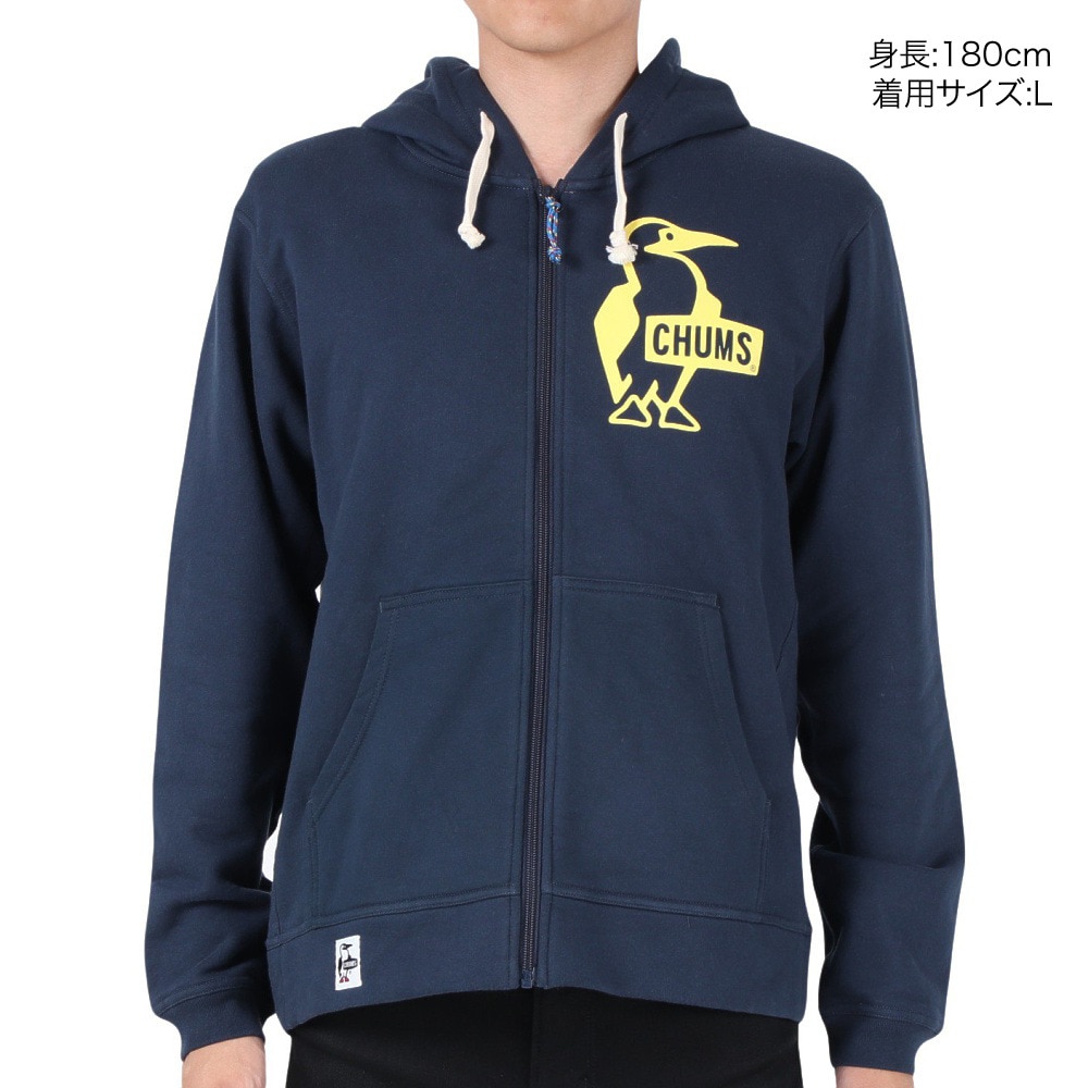 チャムス（CHUMS）（メンズ）スウェット パーカー ブービー ロゴ ジップパーカー CH00-1420-N098 ネイビー×イエロー 裏起毛 綿100