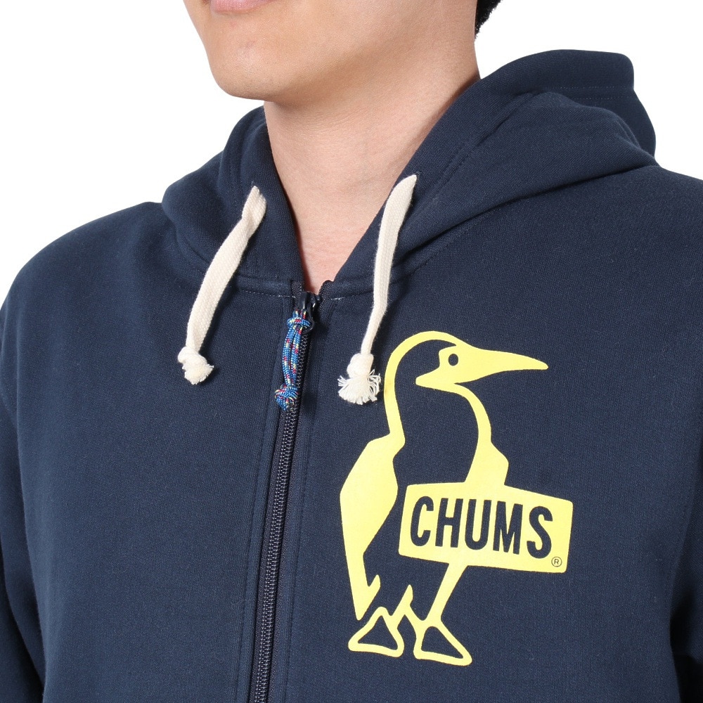 チャムス（CHUMS）（メンズ）スウェット パーカー ブービー ロゴ ジップパーカー CH00-1420-N098 ネイビー×イエロー 裏起毛 綿100