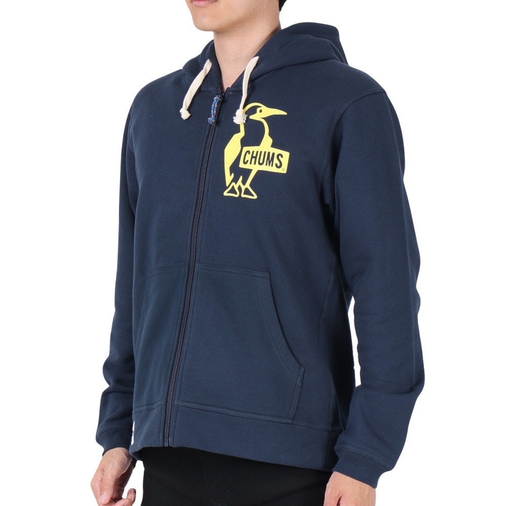 チャムス（CHUMS）（メンズ）スウェット パーカー ブービー ロゴ ジップパーカー CH00-1420-N098 ネイビー×イエロー 裏起毛 綿100