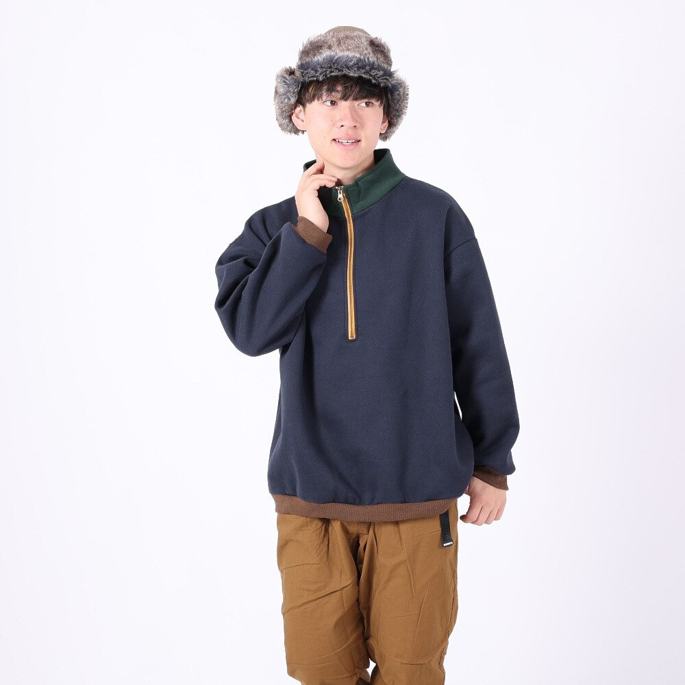 クリフメイヤー（KRIFF MAYER）（メンズ）トレーナー スウェット 裏起毛 マルチカラー ハーフジップ 2327801-79 NAVY ネイビー 綿100