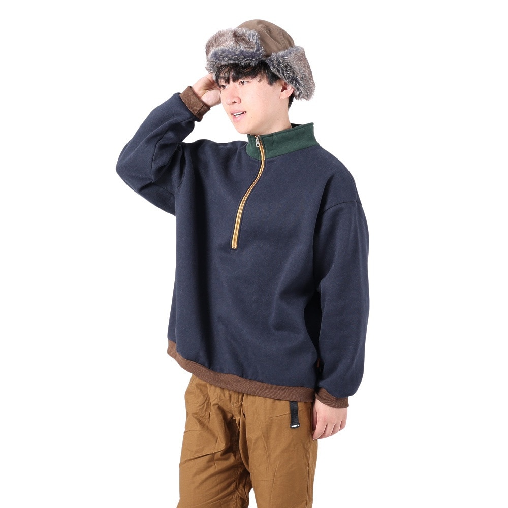クリフメイヤー（KRIFF MAYER）（メンズ）トレーナー スウェット 裏起毛 マルチカラー ハーフジップ 2327801-79 NAVY ネイビー 綿100