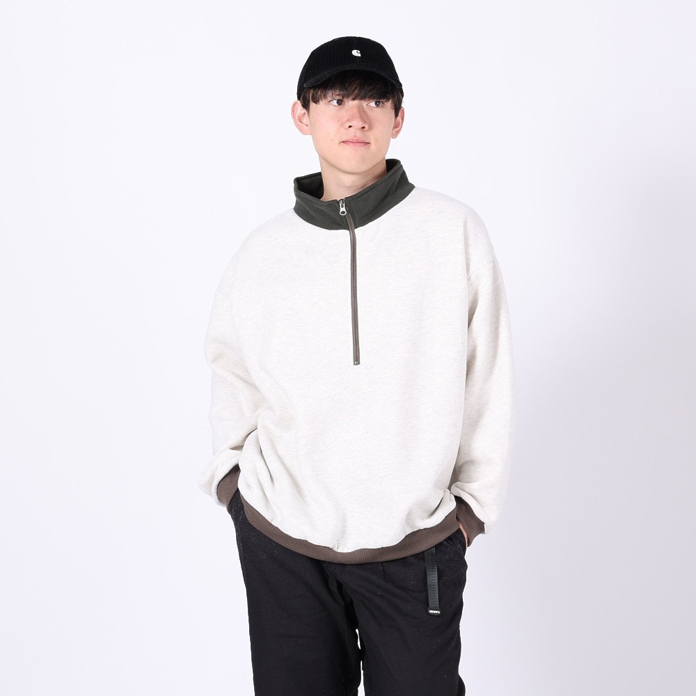 クリフメイヤー（KRIFF MAYER）（メンズ）トレーナー スウェット 裏起毛 マルチカラー ハーフジップ 2327801-8 IVORY アイボリー 綿100