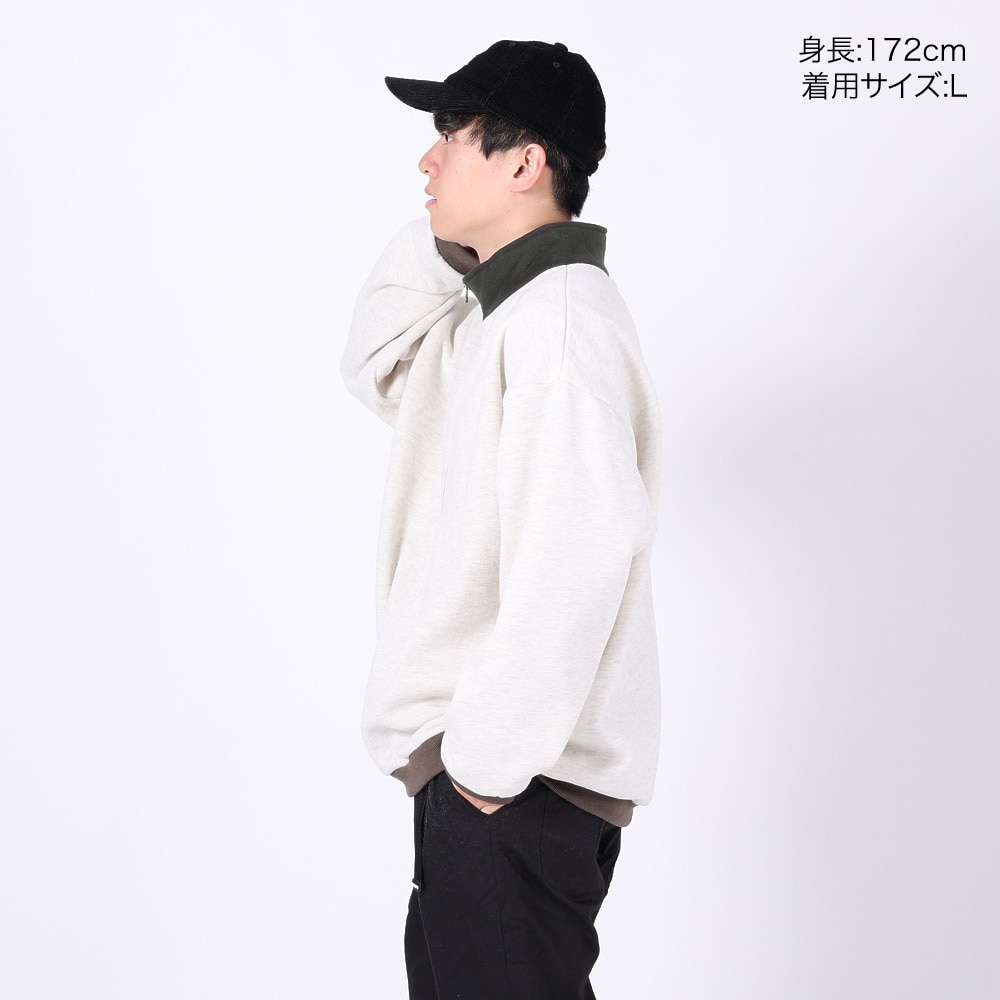 クリフメイヤー（KRIFF MAYER）（メンズ）トレーナー スウェット 裏起毛 マルチカラー ハーフジップ 2327801-8 IVORY アイボリー 綿100