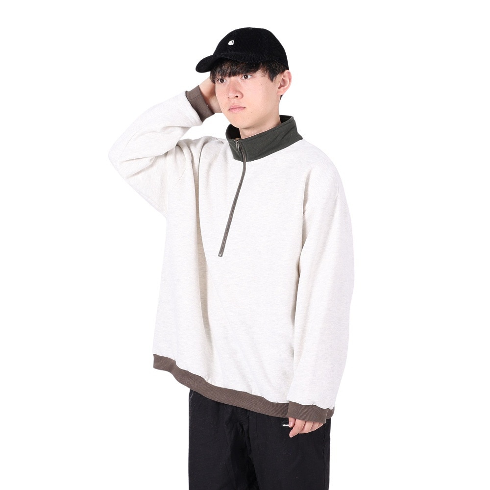 クリフメイヤー（KRIFF MAYER）（メンズ）トレーナー スウェット 裏起毛 マルチカラー ハーフジップ 2327801-8 IVORY アイボリー 綿100