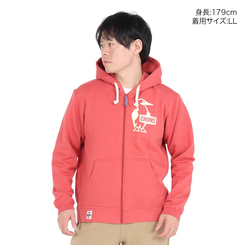 チャムス（CHUMS）（メンズ）スウェット パーカー ブービー ロゴ ジップパーカー CH00-1420-R129 レッド 裏起毛 綿100