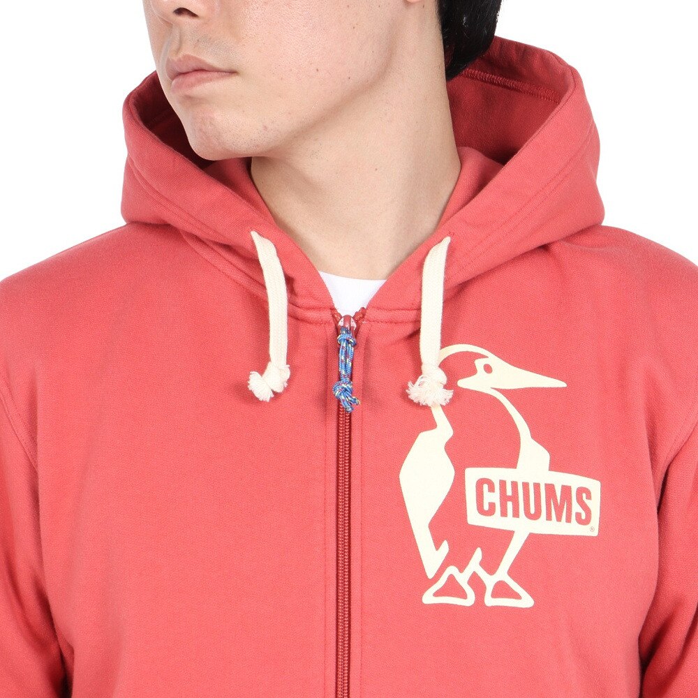 チャムス（CHUMS）（メンズ）スウェット パーカー ブービー ロゴ ジップパーカー CH00-1420-R129 レッド 裏起毛 綿100