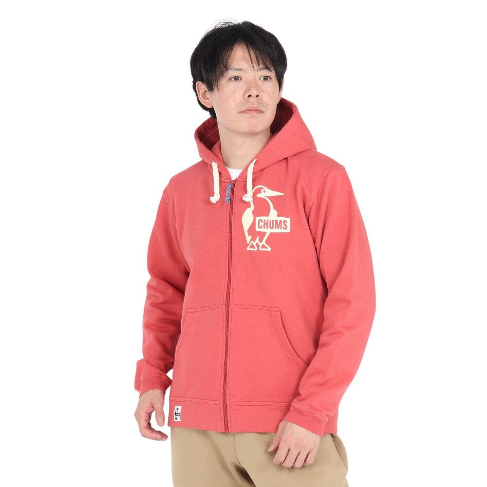 チャムス（CHUMS）（メンズ）スウェット パーカー ブービー ロゴ ジップパーカー CH00-1420-R129 レッド 裏起毛 綿100