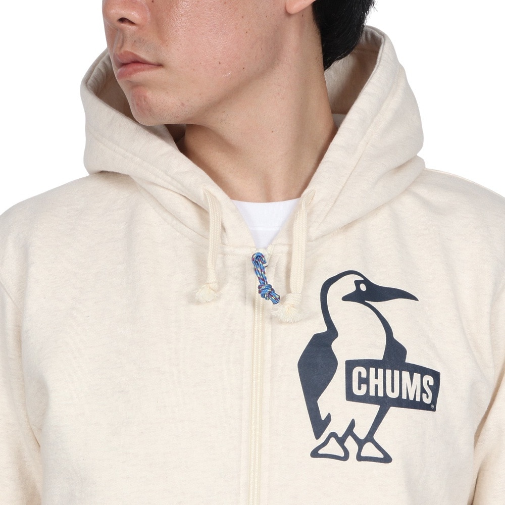 チャムス（CHUMS）（メンズ）スウェット パーカー ブービー ロゴ ジップパーカー CH00-1420-W095 オフホワイト 裏起毛 綿100