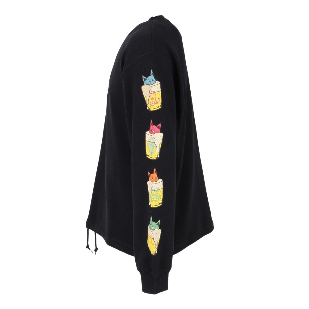 ゴースローキャラバン（GOSLOWCARAVAN）（メンズ）空紡糸裏毛 猫と麦酒 ヘムスピンドルクルースウェットシャツ 352608 BLK