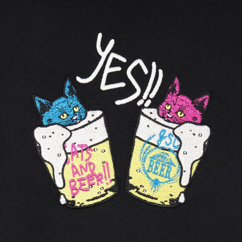 ゴースローキャラバン（GOSLOWCARAVAN）（メンズ）空紡糸裏毛 猫と麦酒 ヘムスピンドルクルースウェットシャツ 352608 BLK