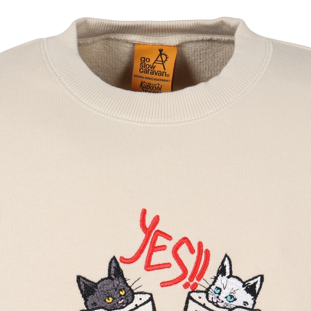 ゴースローキャラバン（GOSLOWCARAVAN）（メンズ）空紡糸裏毛 猫と麦酒 ヘムスピンドルクルースウェットシャツ 352608 IVY