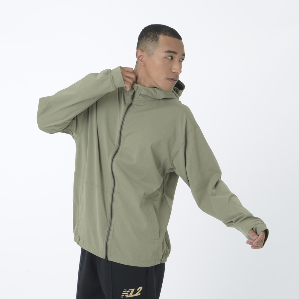 ニューバランス（new balance）（メンズ）パーカー MT1996 フルジップ フーディ AMJ45012 DEK カーキ 吸汗速乾 4wayストレッチ UPF40+