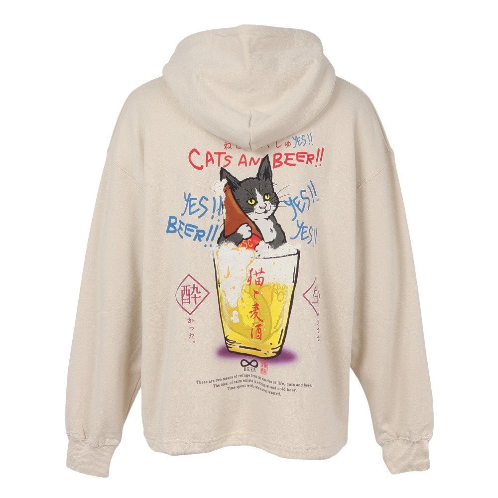 ゴースローキャラバン（GOSLOWCARAVAN）（メンズ）空紡糸裏毛 猫と麦酒 ヘムスピンドル BOX フーディー 352609 IVY