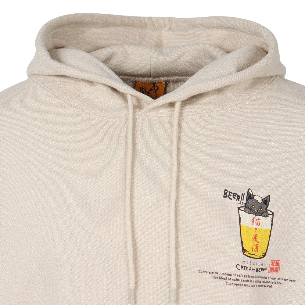 ゴースローキャラバン（GOSLOWCARAVAN）（メンズ）空紡糸裏毛 猫と麦酒 ヘムスピンドル BOX フーディー 352609 IVY