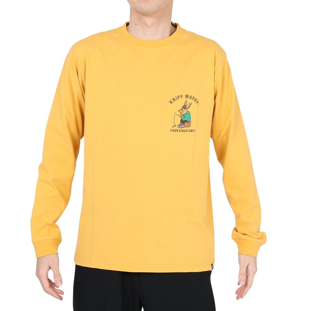 クリフメイヤー（KRIFF MAYER）（メンズ）長袖Tシャツ ロンT キャンプラビットロンT 釣り 2233101-55:YELLOW イエロー 春 トップス ワンポイント