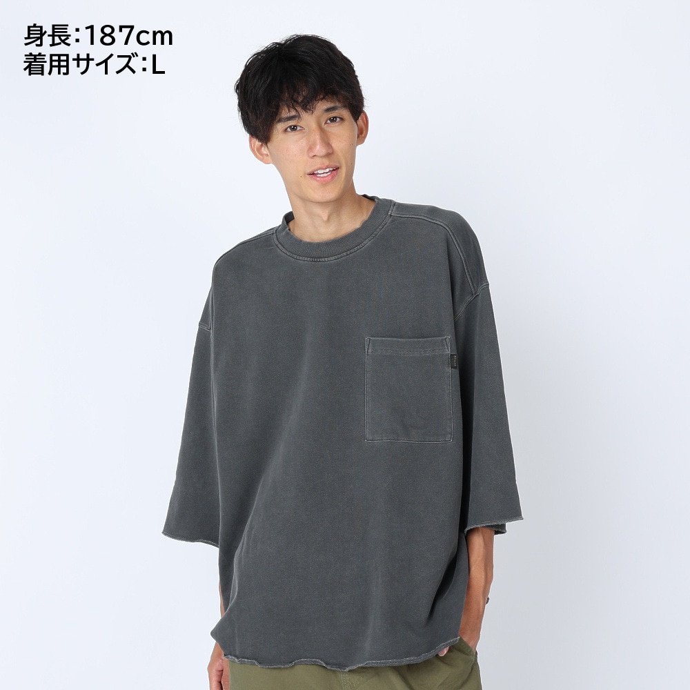パワー・トゥ・ザ・ピープル（POWER TO THE PEOPLE）（メンズ）ピグメント裏毛 BigTシャツ 3301030-02 CHA チャコールグレー 春 カットソー 5分袖 ゆったり