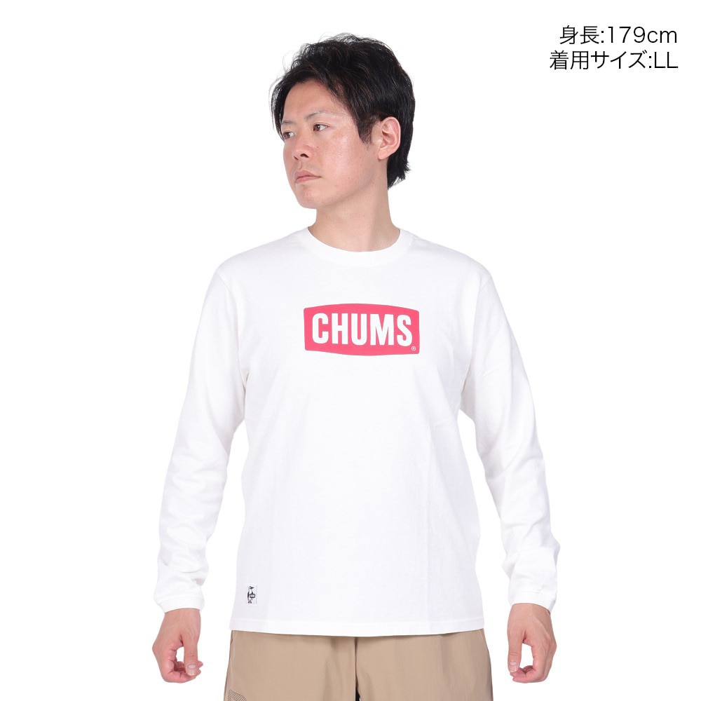 チャムス（CHUMS）（メンズ）高耐久 長袖Tシャツ ロンT ロゴロングスリーブTシャツ CH01-2273-W014 ホワイト 綿100 厚手