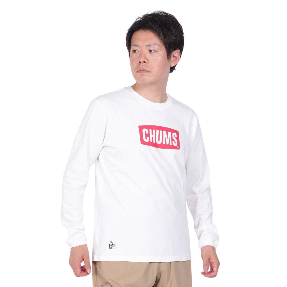 チャムス（CHUMS）（メンズ）長袖Tシャツ ロンT ロゴロングスリーブTシャツ CH01-2273-W014 ホワイト 春 トップス ロゴ 綿100 厚手