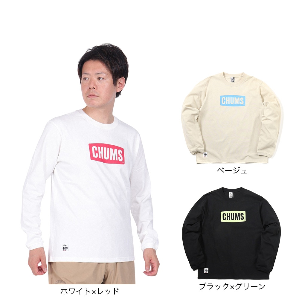 チャムス（CHUMS）（メンズ）高耐久 長袖Tシャツ ロンT ロゴロングスリーブTシャツ CH01-2273-K073 ブラック×グリーン 綿100 厚手