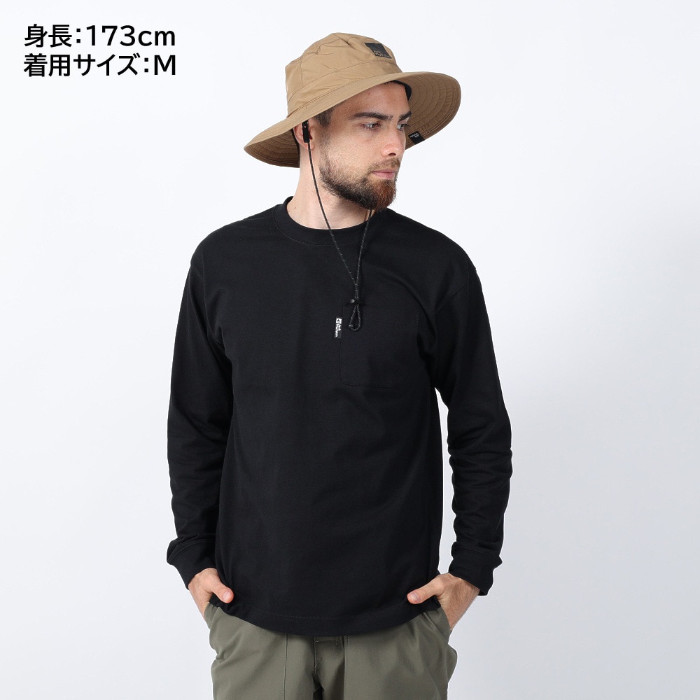 ジャックウルフスキン（JackWolfskin）（メンズ）長袖Tシャツ ロンT JP POCKET ポケットTシャツ V2 5022584-6000 ブラック