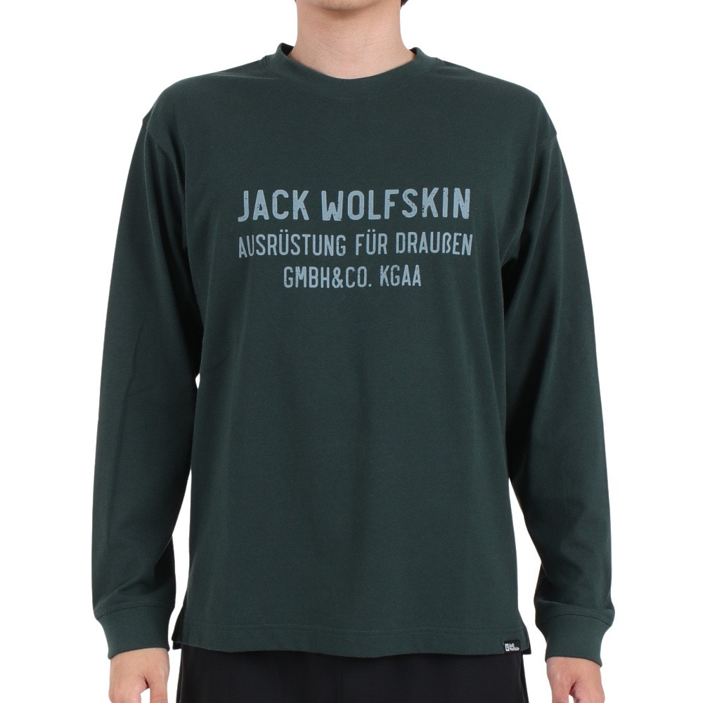 ジャックウルフスキン（JackWolfskin）（メンズ）長袖Tシャツ ロンT JP CORP SIGN 長袖Tシャツ 5032551-4161 ダークグリーン