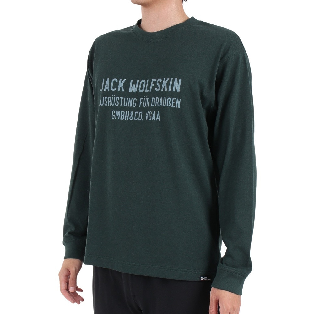 ジャックウルフスキン（JackWolfskin）（メンズ）長袖Tシャツ ロンT JP CORP SIGN 長袖Tシャツ 5032551-4161 ダークグリーン