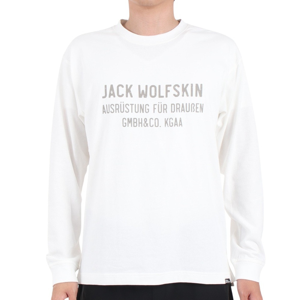 ジャックウルフスキン（JackWolfskin）（メンズ）長袖Tシャツ ロンT JP CORP SIGN 長袖Tシャツ 5032551-5055 ホワイト