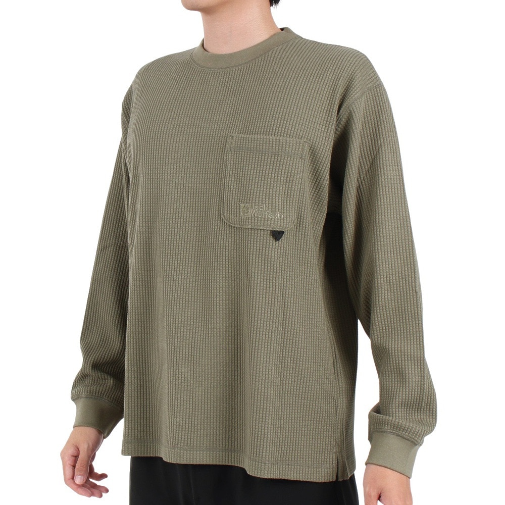 ジャックウルフスキン（JackWolfskin）（メンズ）長袖Tシャツ ロンT COZY WAFFLE 5032561-4550 オリーブ