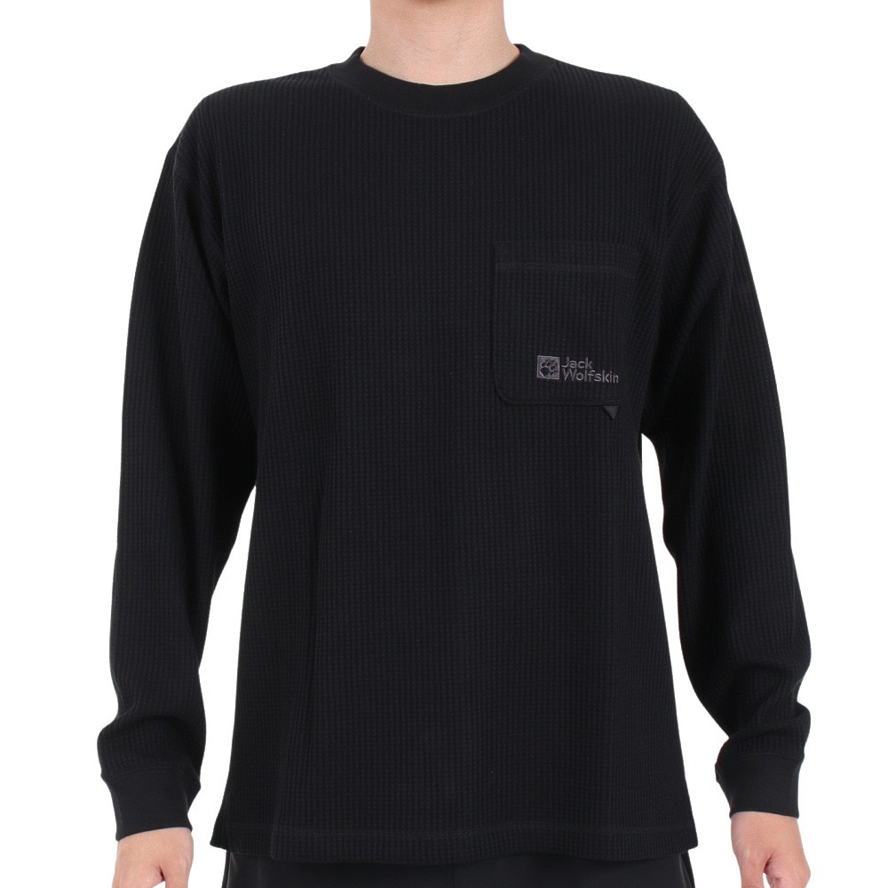 ジャックウルフスキン（JackWolfskin）（メンズ）長袖Tシャツ ロンT COZY WAFFLE 長袖Tシャツ 5032561-6000 ブラック